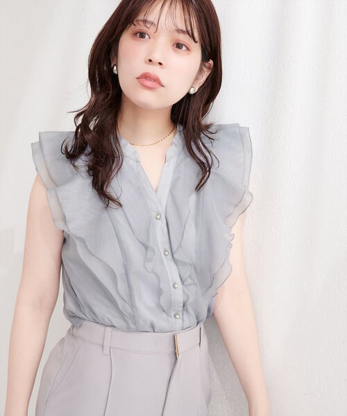natural couture(ナチュラルクチュール)の「シアープリントラッフルブラウス(シャツ/ブラウス・レディース・ネイビー/チェック/ストライプ/イエロー/ピンク/グレー/ピンク系その他/ブラック・FREE)」の15枚目の写真
