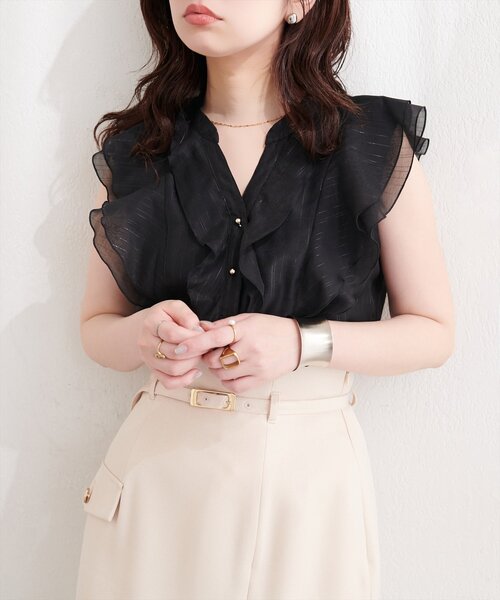 natural couture(ナチュラルクチュール)の「シアープリントラッフルブラウス(シャツ/ブラウス・レディース・ネイビー/チェック/ストライプ/イエロー/ピンク/グレー/ピンク系その他/ブラック・FREE)」の21枚目の写真