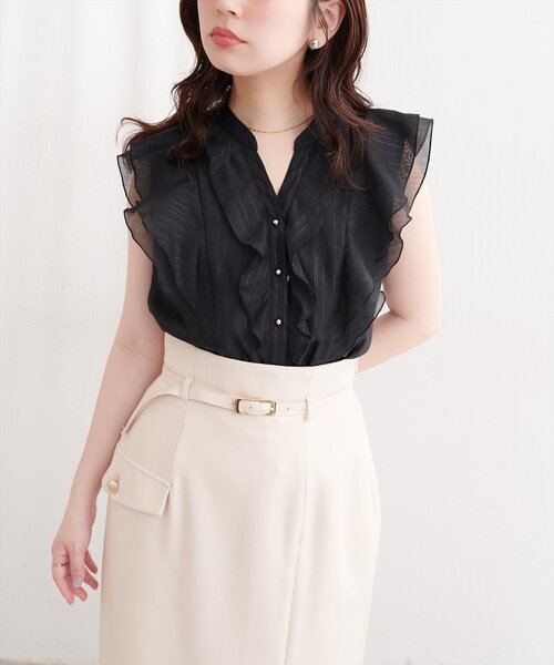 natural couture(ナチュラルクチュール)の「シアープリントラッフルブラウス(シャツ/ブラウス・レディース・ネイビー/チェック/ストライプ/イエロー/ピンク/グレー/ピンク系その他/ブラック・FREE)」の22枚目の写真