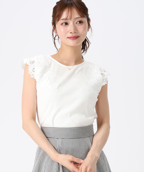 MISCH MASCH（ミッシュマッシュ）の「2026春夏新作 レーストリミングカットソー（ニット/セーター・レディース・ホワイト/レッド/ライトグリーン/ブラック/ホワイト×ブラック・ﾌﾘ-）」の2枚目の写真