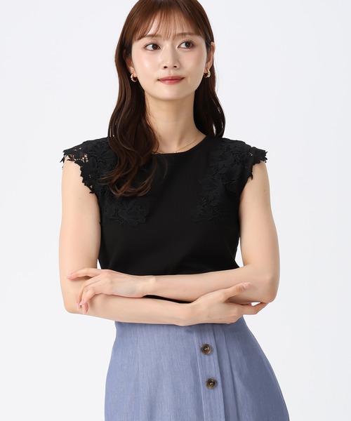 MISCH MASCH（ミッシュマッシュ）の「2026春夏新作 レーストリミングカットソー（ニット/セーター・レディース・ホワイト/レッド/ライトグリーン/ブラック/ホワイト×ブラック・ﾌﾘ-）」の9枚目の写真