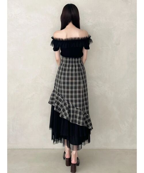 MERCURYDUO(マーキュリーデュオ)の「異素材使いラッフルティアードスカート(スカート・レディース・インディゴブルー/ブラック・MEDIUM/SMALL)」の14枚目の写真