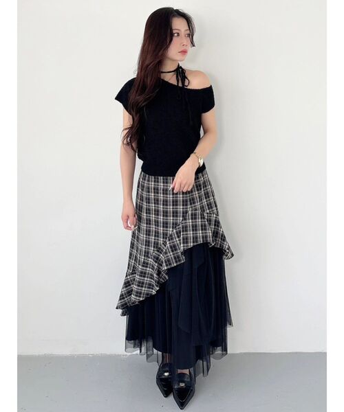 MERCURYDUO（マーキュリーデュオ）の「異素材使いラッフルティアードスカート（スカート・レディース・インディゴブルー/ブラック・MEDIUM/SMALL）」の16枚目の写真