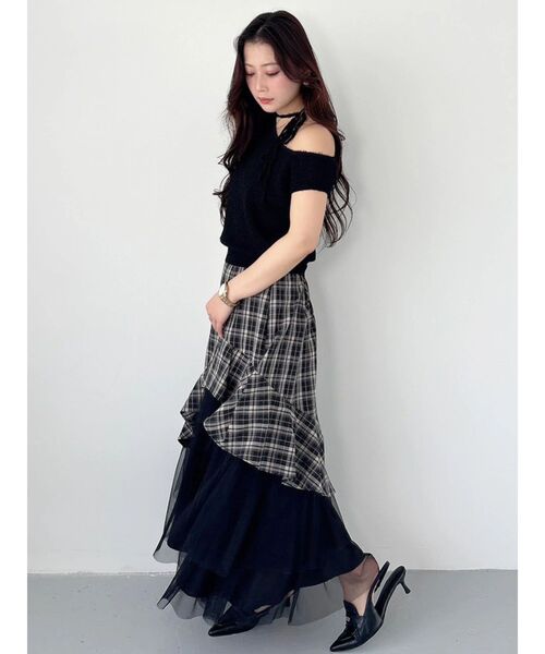 MERCURYDUO（マーキュリーデュオ）の「異素材使いラッフルティアードスカート（スカート・レディース・インディゴブルー/ブラック・MEDIUM/SMALL）」の15枚目の写真