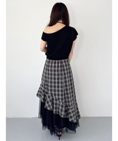 MERCURYDUO（マーキュリーデュオ）の「異素材使いラッフルティアードスカート（スカート・レディース・インディゴブルー/ブラック・MEDIUM/SMALL）」の14枚目の写真