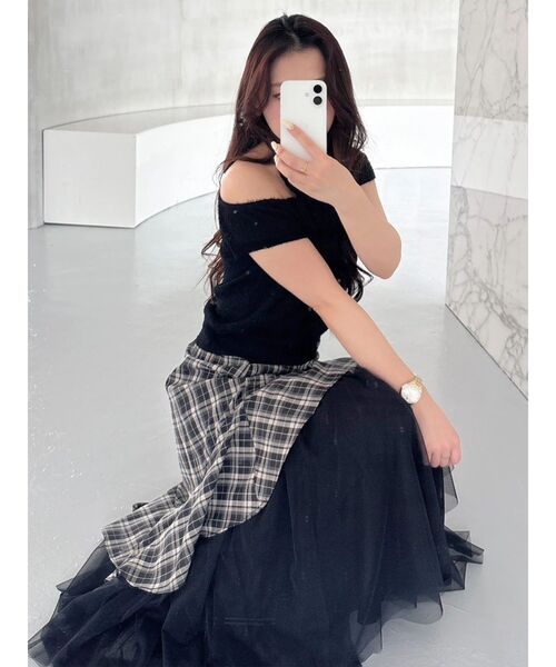 MERCURYDUO（マーキュリーデュオ）の「異素材使いラッフルティアードスカート（スカート・レディース・インディゴブルー/ブラック・MEDIUM/SMALL）」の13枚目の写真