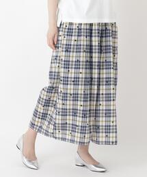 ジャカードチェック 9分丈フレアパンツ