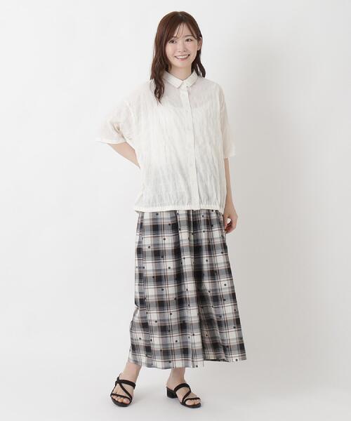 one'sterrace（ワンズテラス）の「ジャカードチェック 9分丈フレアパンツ（その他パンツ・レディース・ブラック系8/イエロー系8/ネイビー系5・02）」の7枚目の写真