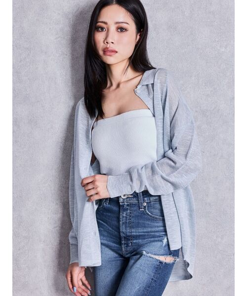 GYDA(ジェイダ)の「ラメSHEERニットシャツ(シャツ/ブラウス・レディース・ブラック/ライトブルー・FREE)」の2枚目の写真