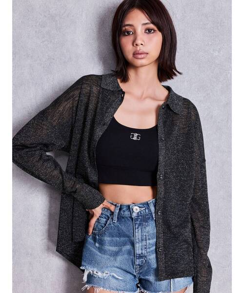 GYDA(ジェイダ)の「ラメSHEERニットシャツ(シャツ/ブラウス・レディース・ブラック/ライトブルー・FREE)」の3枚目の写真