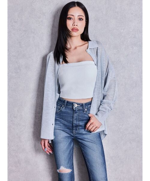 GYDA(ジェイダ)の「ラメSHEERニットシャツ(シャツ/ブラウス・レディース・ブラック/ライトブルー・FREE)」の8枚目の写真