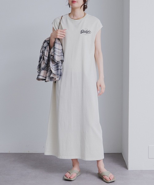 PUAL CE CIN(ピュアルセシン)の「USAコットン フレンチスリーブカットソーワンピース(ワンピース・レディース・ブラウン/ライトベージュ/キャメル・FREE)」の4枚目の写真