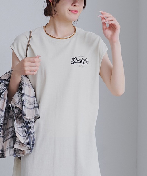 PUAL CE CIN(ピュアルセシン)の「USAコットン フレンチスリーブカットソーワンピース(ワンピース・レディース・ブラウン/ライトベージュ/キャメル・FREE)」の6枚目の写真