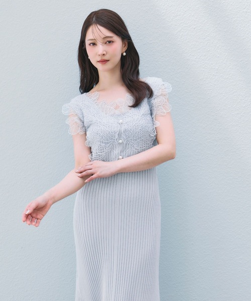 polaura(ポローラ)の「レースフリルニットワンピース(ワンピース・レディース・オフホワイト/ライラック/ベビーピンク/ブラック/ライトブルー・M/S)」の16枚目の写真