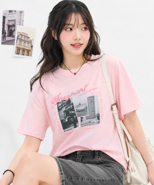 CHASECULT(チェイスカルト)の「レディーススラブプリント半袖Tシャツ-FCRG5871E0P(Tシャツ/カットソー・レディース・ピンク・85/90)」の1枚目の写真