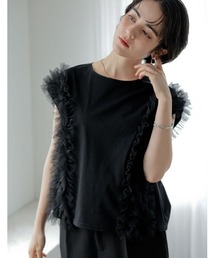 [2026 SUMMER COLLECTION][MEISM by Re:EDIT][接触冷感][UVカット]チュールフリルノースリ―ブカットソー