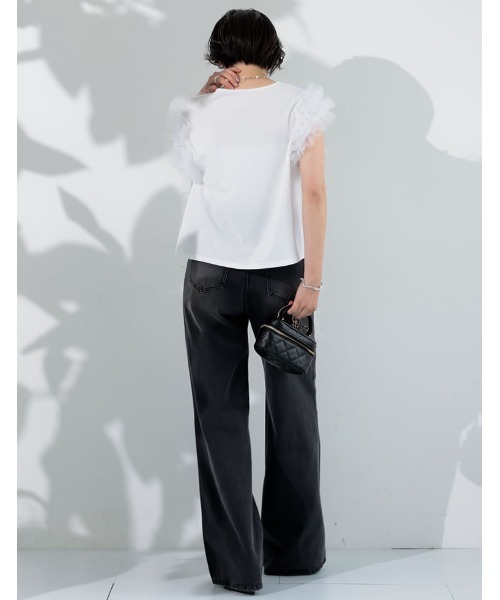 MEISM（ミズム）の「[2026 SUMMER COLLECTION][MEISM by Re:EDIT][接触冷感][UVカット]チュールフリルノースリ―ブカットソー（Tシャツ/カットソー・レディース・ブラック/ホワイト・LARGE/MEDIUM）」の10枚目の写真