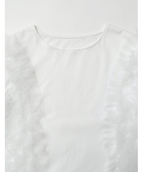 MEISM（ミズム）の「[2026 SUMMER COLLECTION][MEISM by Re:EDIT][接触冷感][UVカット]チュールフリルノースリ―ブカットソー（Tシャツ/カットソー・レディース・ブラック/ホワイト・LARGE/MEDIUM）」の13枚目の写真