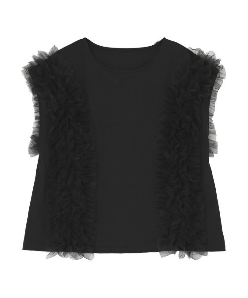 MEISM（ミズム）の「[2026 SUMMER COLLECTION][MEISM by Re:EDIT][接触冷感][UVカット]チュールフリルノースリ―ブカットソー（Tシャツ/カットソー・レディース・ブラック/ホワイト・LARGE/MEDIUM）」の18枚目の写真