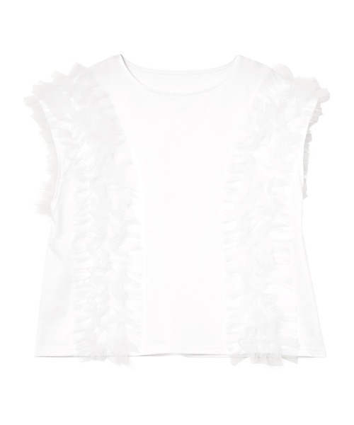MEISM（ミズム）の「[2026 SUMMER COLLECTION][MEISM by Re:EDIT][接触冷感][UVカット]チュールフリルノースリ―ブカットソー（Tシャツ/カットソー・レディース・ブラック/ホワイト・LARGE/MEDIUM）」の19枚目の写真