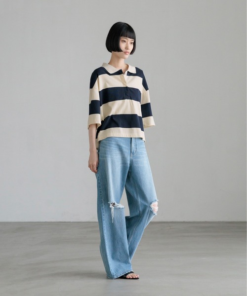 LOWRYS FARM(ローリーズファーム)の「ラガーTEE 804463(Tシャツ/カットソー・レディース・ブラウン/ネイビー・FREE)」の14枚目の写真