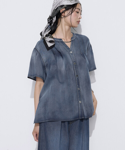 K.T KIYOKO TAKASE(キヨコタカセ)の「2.2オンス シフォンデニムタックブラウス(シャツ/ブラウス・レディース・インディゴブルー/ライトインディゴブルー・7号/9号)」の21枚目の写真