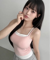 カップイン レイヤード風 ダブルキャミトップス