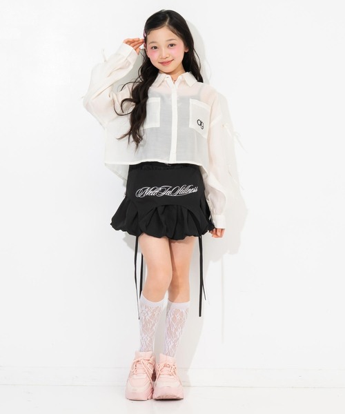 ANAP GiRL(アナップガール)の「袖リボンデザイン シアーシャツ(シャツ/ブラウス・キッズ・ブラック/サックスブルー/ホワイト×ブラック/ホワイト・XS/S/M)」の17枚目の写真