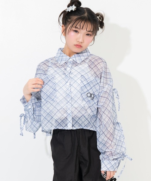 ANAP GiRL(アナップガール)の「袖リボンデザイン シアーシャツ(シャツ/ブラウス・キッズ・ブラック/サックスブルー/ホワイト×ブラック/ホワイト・XS/S/M)」の10枚目の写真