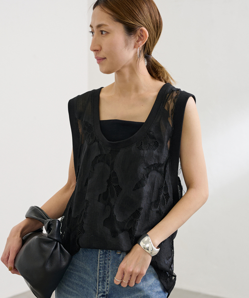 FRAMeWORK(フレームワーク)の「≪追加≫ESTHE OVERSIZED SHEER LACE ベスト(シャツ/ブラウス・レディース・ホワイト/ブラック・FREE)」の13枚目の写真