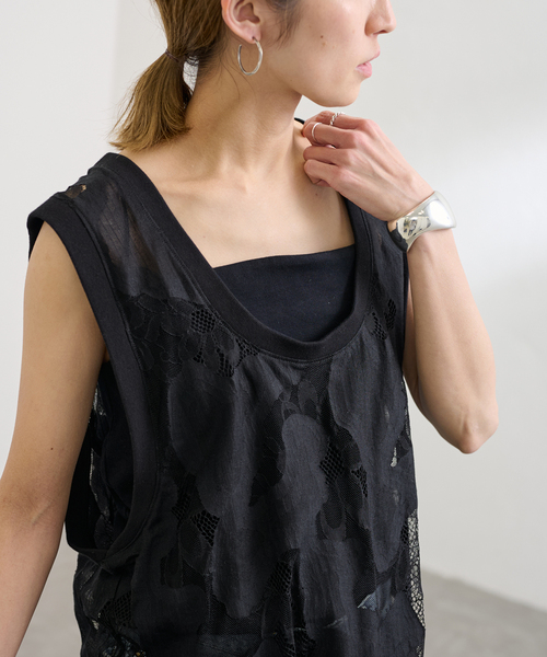 FRAMeWORK(フレームワーク)の「≪追加≫ESTHE OVERSIZED SHEER LACE ベスト(シャツ/ブラウス・レディース・ホワイト/ブラック・FREE)」の19枚目の写真