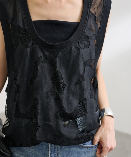 FRAMeWORK(フレームワーク)の「≪追加≫ESTHE OVERSIZED SHEER LACE ベスト(シャツ/ブラウス・レディース・ホワイト/ブラック・FREE)」の20枚目の写真