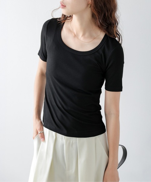 La-gemme(ラジェム)の「シェイプリブTシャツ(Tシャツ/カットソー・レディース・ホワイト/グレー/ブラック/ベージュ・フリー)」の3枚目の写真