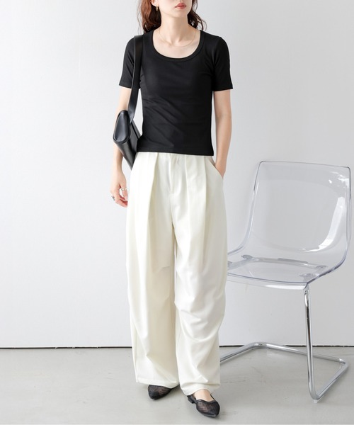 La-gemme(ラジェム)の「シェイプリブTシャツ(Tシャツ/カットソー・レディース・ホワイト/グレー/ブラック/ベージュ・フリー)」の10枚目の写真