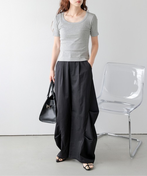 La-gemme(ラジェム)の「シェイプリブTシャツ(Tシャツ/カットソー・レディース・ホワイト/グレー/ブラック/ベージュ・フリー)」の15枚目の写真