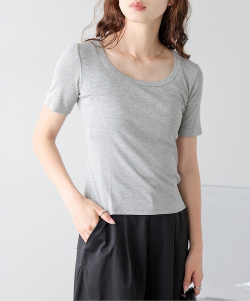 La-gemme(ラジェム)の「シェイプリブTシャツ(Tシャツ/カットソー・レディース・ホワイト/グレー/ブラック/ベージュ・フリー)」の16枚目の写真