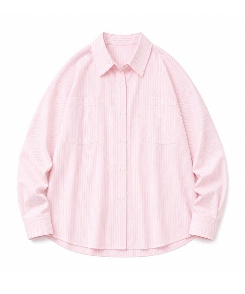 DAY CLOSET(デイ クローゼット)の「【さらっと質感でゆるっと着られる】長袖レギュラーカラー ストライプ オーバーサイズ 開襟 シャツ レディース(シャツ/ブラウス・レディース・ブラック/ピンク/ブルー・L/M)」の6枚目の写真