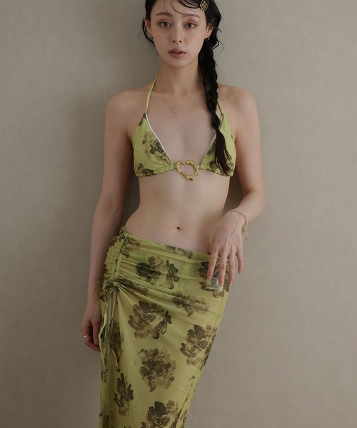 リズリサ　花柄水着 3点セット　上下＋スカート 3点セット】花柄セパレート水着 スリットロングスカート付き（水着