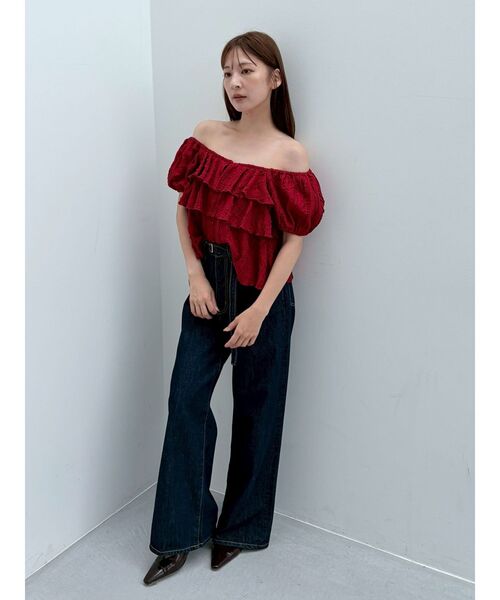 LAGUNAMOON(ラグナムーン)の「ティアードパフスリーブトップス 【半袖】【夏服】(シャツ/ブラウス・レディース・ホワイト/レッド/ブラック・FREE)」の5枚目の写真