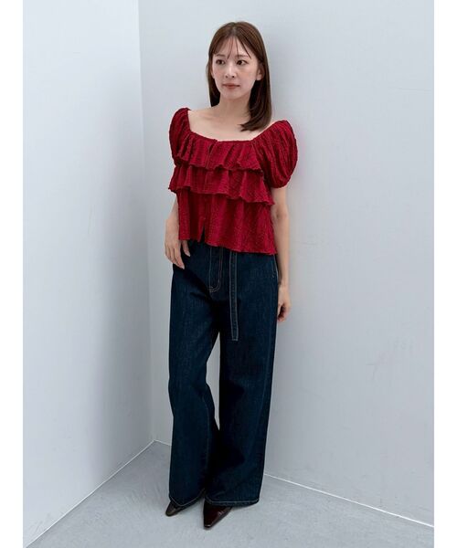 LAGUNAMOON(ラグナムーン)の「ティアードパフスリーブトップス 【半袖】【夏服】(シャツ/ブラウス・レディース・ホワイト/レッド/ブラック・FREE)」の6枚目の写真