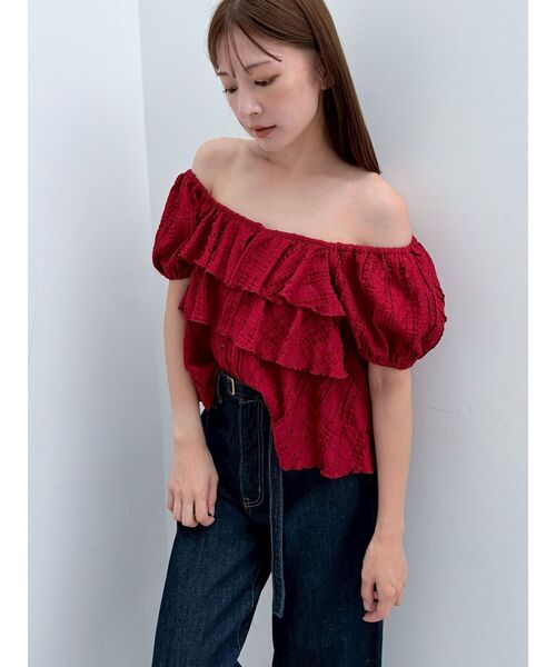 LAGUNAMOON(ラグナムーン)の「ティアードパフスリーブトップス 【半袖】【夏服】(シャツ/ブラウス・レディース・ホワイト/レッド/ブラック・FREE)」の7枚目の写真