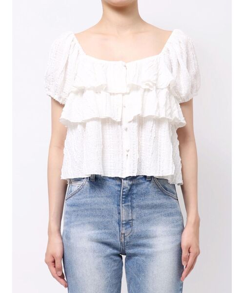 LAGUNAMOON(ラグナムーン)の「ティアードパフスリーブトップス 【半袖】【夏服】(シャツ/ブラウス・レディース・ホワイト/レッド/ブラック・FREE)」の14枚目の写真