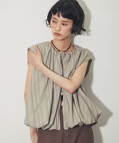 ANOTHER S(アナザーエス)の「「セットアップ対応」ストライプバルーンベスト(シャツ/ブラウス・レディース・アイボリー/ブラウン・FREE)」の15枚目の写真