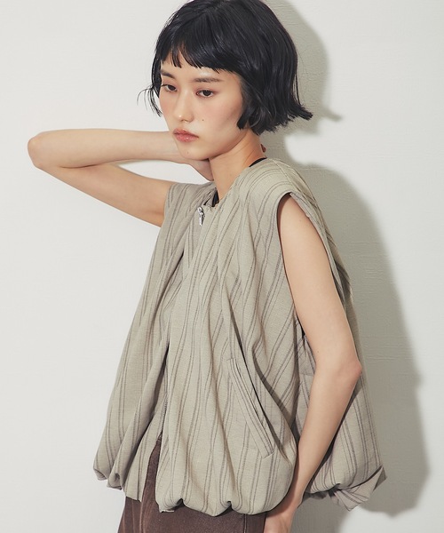 ANOTHER S(アナザーエス)の「「セットアップ対応」ストライプバルーンベスト(シャツ/ブラウス・レディース・アイボリー/ブラウン・FREE)」の19枚目の写真
