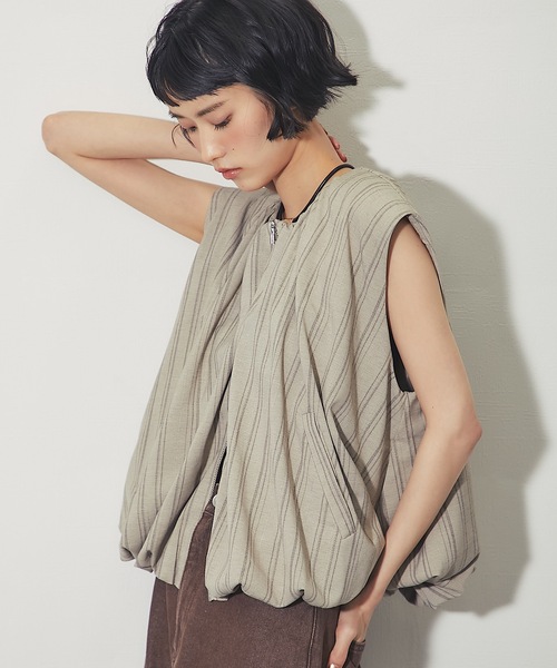 ANOTHER S(アナザーエス)の「「セットアップ対応」ストライプバルーンベスト(シャツ/ブラウス・レディース・アイボリー/ブラウン・FREE)」の12枚目の写真