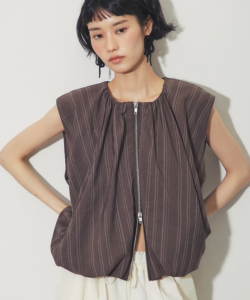 ANOTHER S(アナザーエス)の「「セットアップ対応」ストライプバルーンベスト(シャツ/ブラウス・レディース・アイボリー/ブラウン・FREE)」の21枚目の写真