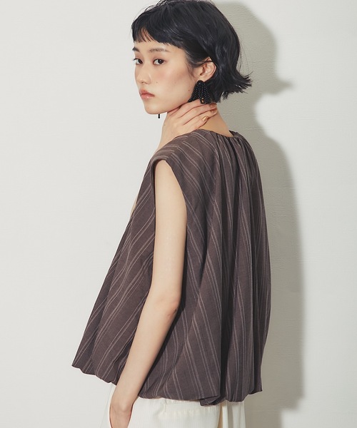ANOTHER S(アナザーエス)の「「セットアップ対応」ストライプバルーンベスト(シャツ/ブラウス・レディース・アイボリー/ブラウン・FREE)」の4枚目の写真