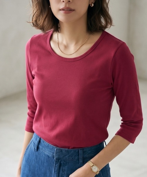 Belta attrice(ベルタアトリーチェ)の「【秋新作】夢見るスムースコットン100 クルーネック7分袖インナーカットソー/薄手 2重仕立て 秋冬(Tシャツ/カットソー・レディース・ダークカーキ/ワイン/ローズ/サンドベージュ/ブラック/バーガンディー/グレー/ライトグリーン/ターコイズブルー/ダークパープル/ストーン・FREE)」の10枚目の写真