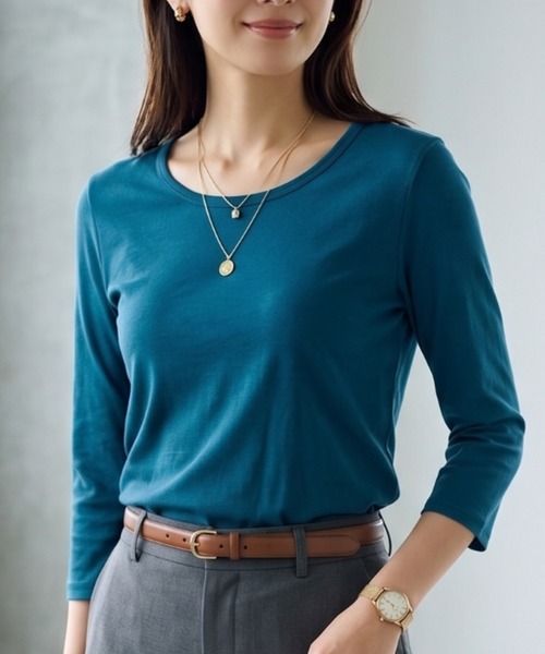 Belta attrice(ベルタアトリーチェ)の「【秋新作】夢見るスムースコットン100 クルーネック7分袖インナーカットソー/薄手 2重仕立て 秋冬(Tシャツ/カットソー・レディース・ダークカーキ/ワイン/ローズ/サンドベージュ/ブラック/バーガンディー/グレー/ライトグリーン/ターコイズブルー/ダークパープル/ストーン・FREE)」の8枚目の写真