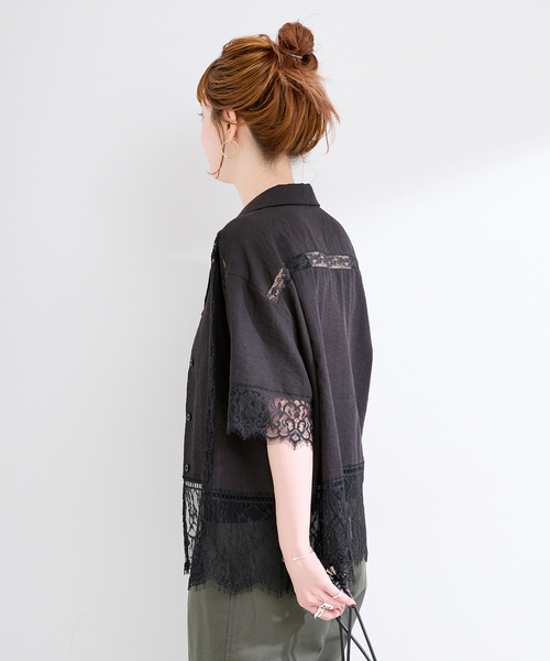 B.C STOCK(ベーセーストック)の「手洗い可 / レース接ぎシャツ(シャツ/ブラウス・レディース・ベージュ/ブラック・FREE)」の9枚目の写真